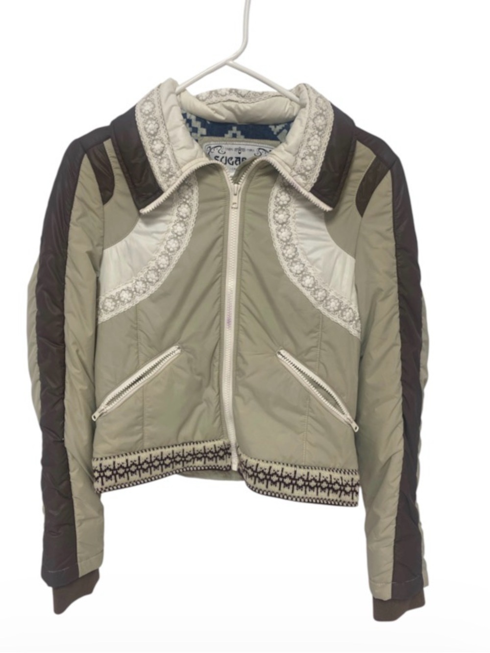 Sugarfly Beige and Dark Brown Quilted Bomber Jacket